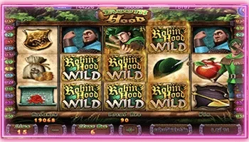 ภาพหน้าจอเกมหมุนวงล้อธีมโจรผู้ดีในป่าที่ยกมาจากเว็บของบุคคลที่สาม